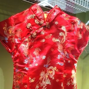 Girls Chinese Dragon Phoenix Qipao Cheongsam Dress